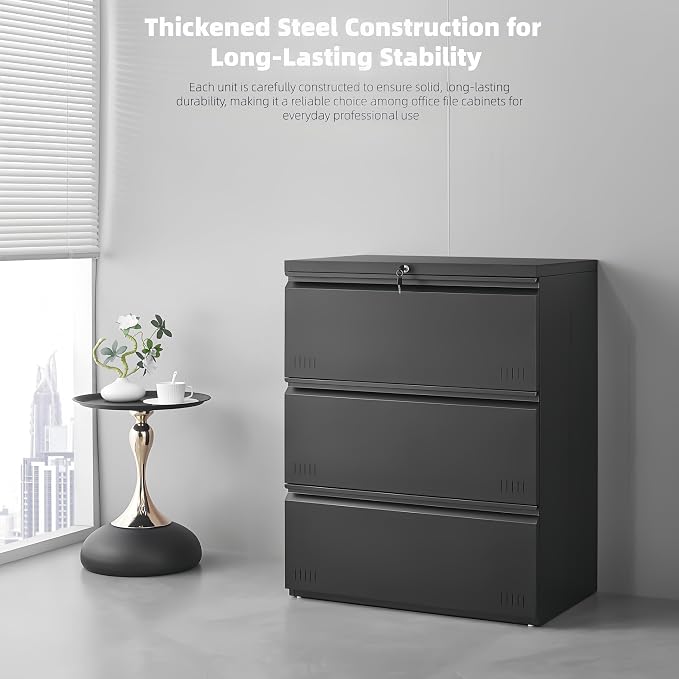 Approgreent Lateral 3 Drawer File Cabient with Lock, Metal Filing Cabinets for Home Office, Heavty Duty Office Storage Cabinet for A4/Letter/Legal (Matte Black)
