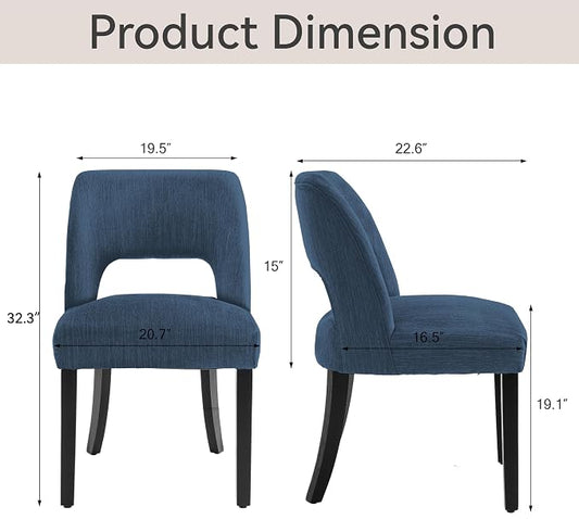 VKNOW Wooden Dining Chairs Set of 2, Modern Fabric Upholstered Dining Room Chair Kitchen Chairs, Farmhouse Dinner Chair for Kitchen Dining Room, Blue-Black Legs