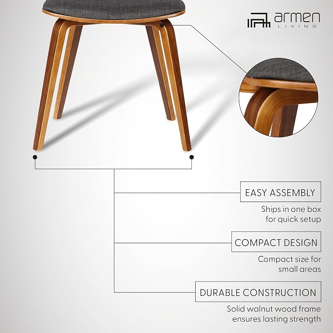 Armen Living Jaguar Mid-Century Dining Chair in Walnut Wood and Charcoal Fabric - Set of 6