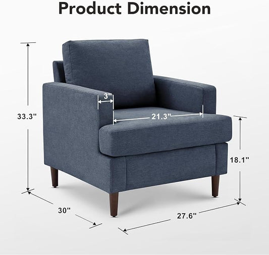 Weture Mid-Century Accent Chair,Modern Linen Fabric Armchair for Living Room,Comfy Upholstered Reading Accent Chairs for Bedroom,Single Sofa Chair with Wood Legs (Blue Grey, 1 Pack)