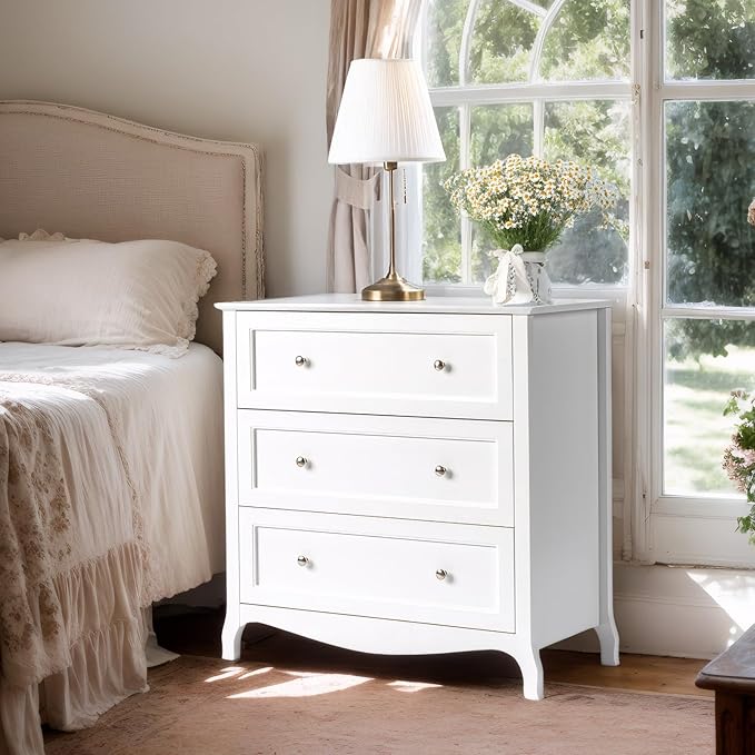 Bonnlo 31.5" W White Nightstand 3 Drawer Chest, Night Stand for Bedroom, Large Nightstand Wood Bedside Table with Drawers, 31.5" W*15.75" D*31.5" H