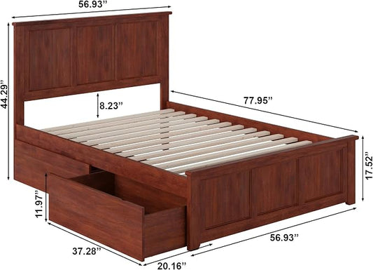 AFI, Madison Full Platform Bed with Matching Footboard & Storage Drawers, Walnut