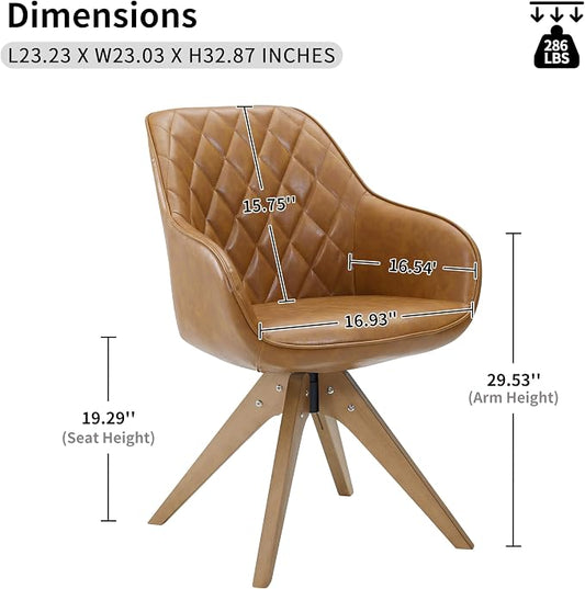 Art Leon Mid Century Modern Swivel Accent Chair with Arms, Beech Wood Legs Leather Upholstered Computer Desk Chair for Small Spaces Home Office Living Room Bedroom, Claybank