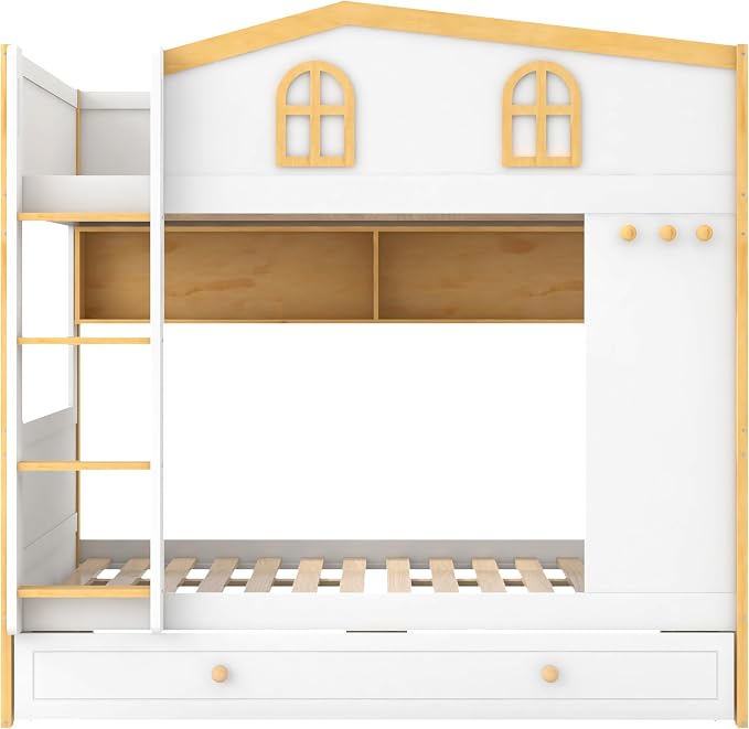 Bellemave Bunk beds Full Over Full with Twin Size Trundle, Low bunk Bed for Kids Adults and Teenagers,White