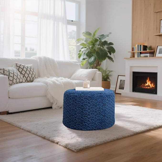 Round Pouf Ottoman 20 x 20 x 14 Inches Boho Poof Home Decor Floor Pouffe Ottoman Foot Rest for Couch Sofa Bean Bag Chairs Living Room Bedroom (Royal Blue)