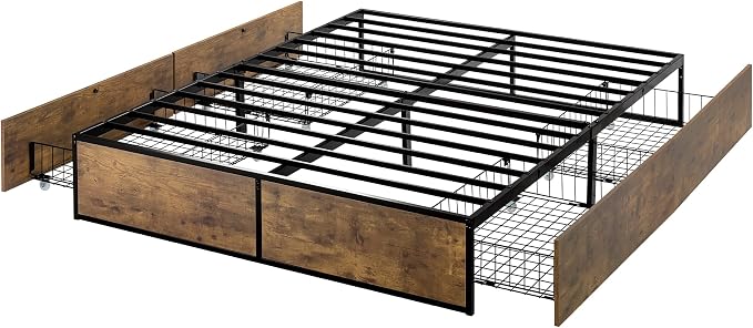 SHA CERLIN Queen Platform Bed Frame with Storage Drawers, Sturdy Metal and Wood Construction, Modern Design, No Box Spring Needed, Easy Assembly