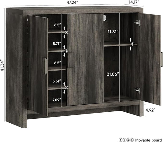 ONBRILL Shoe Cabinet with 3 Doors, 30 Pairs Shoe Storage Cabinet with Adjustable Shelves & Ventilation Hole Design, 47'' Wide Shoe Rack Shoe Organizer Cabinet for Entryway Living Room (Black Smoky)