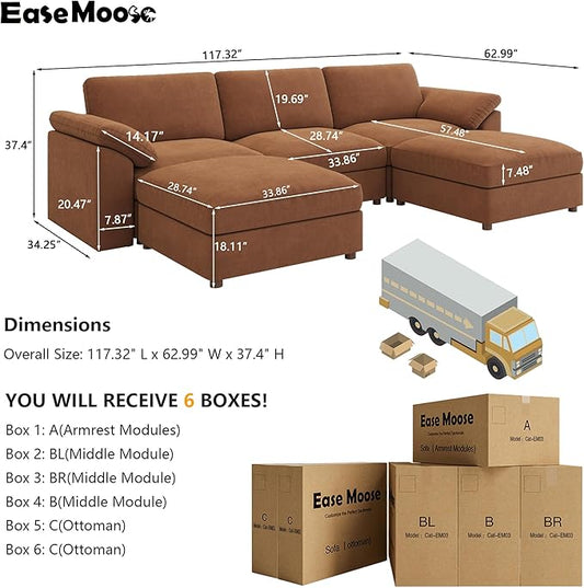 EASE MOOSE Modular Sectional Couch,Oversized U Shape Sectional Couch,Comfty Modular Deep Seat Sofa for Living Room, Removable Cover