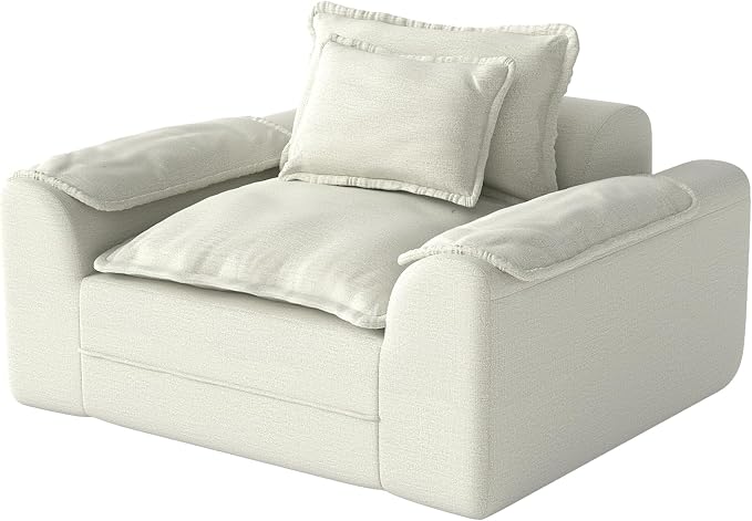 Hobestluk Cloud Single Sofa Memory Foam Couch with Deep Seat L Shaped Sofa with Removable Cover Large Couch for Living Room (Beige, Single Sofa)