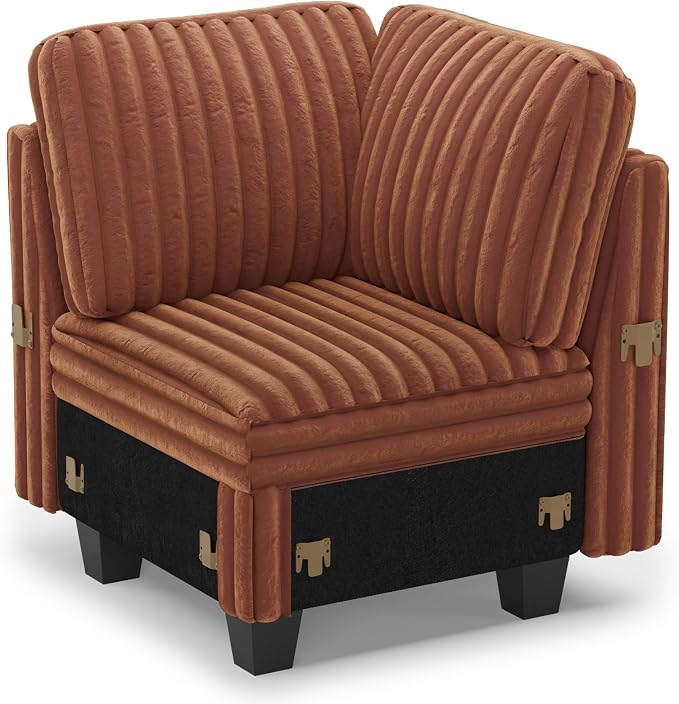 Belffin Corduroy Corner Seat for Modular Sofa Sectional Couches for Living Room Brick Red Couch