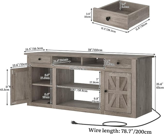 YITAHOME Farmhouse TV Stand for 65-Inch TV, Entertainment Center with Storage Cabinets & Drawers, TV Console for Living Room, Washed Gray