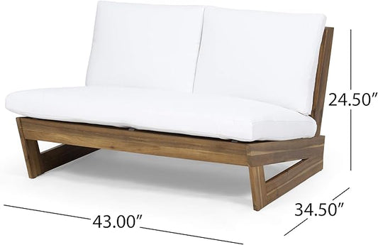 Great Deal Furniture Kaitlyn Outdoor Acacia Wood Loveseat with Cushions, Teak and White