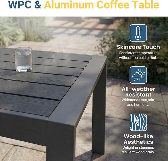 Wisteria Lane Aluminum Outdoor Sofa, 2 Pieces Patio Couch All-Weather Rust-Proof Modern Metal Patio Furniture with 5" Thick Olefin Cushions, Light Grey