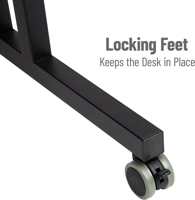 Mind Reader Standing Desk, Adjustable Height Laptop Workstation, Portable Rolling Desk on Wheels, Two-Tier Metal Frame, Black