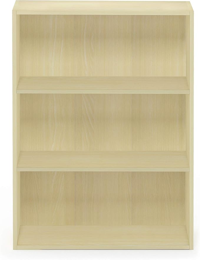 Furinno PASIR Book Shelf, 3-Tier Bookshelf, Storage Shelves Bookcase, 9.7 x 23.7 x 31.5, for Living Room, Bedroom, Home Office, Steam Beech