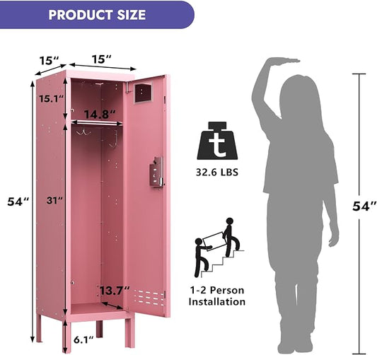 BUTISOW Metal Kids Locker,Metal Cabinet Storage Lockers,Lockable for Employees with Door,54" Height Steel Locker,Lockable Steel Locker for Children's Room, Playroom, School,Gym