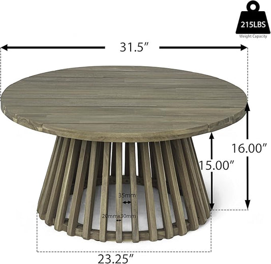 Merax Patio Outdoor Acacia Wood Round Coffee Table for Backyard, Lawn, Balcony, Grey Finish