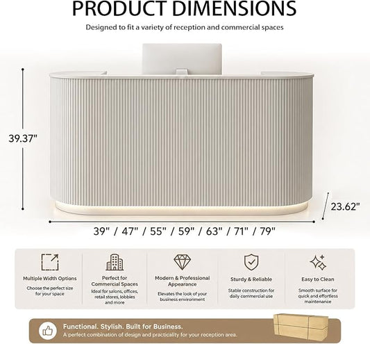 Modern Reception Desk, Reception Desk with Counter for Office and Salon | Power Outlet Lockable Cabinet Keyboard Tray Privacy Panel Cable Grommet Open Storage Storage Cabinet