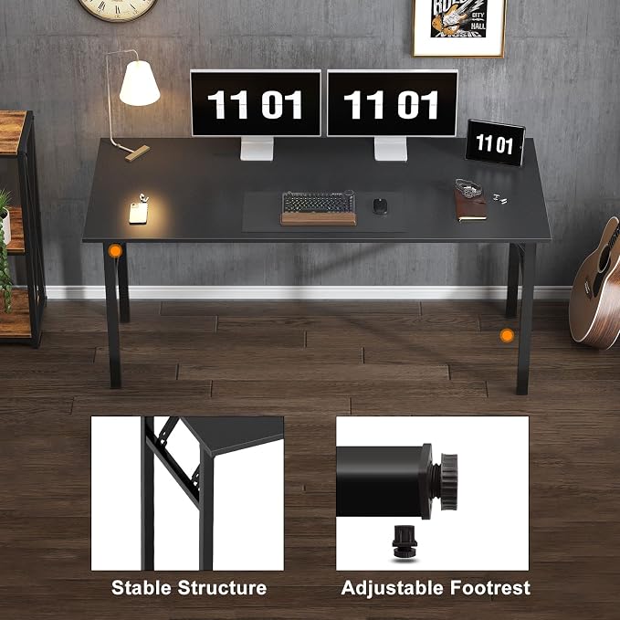 Need Folding Computer Desk, Large 62 inches Folding Table for Home Office, No Install Needed Foldable Writing Table Long Desk, Space-Saving, Black