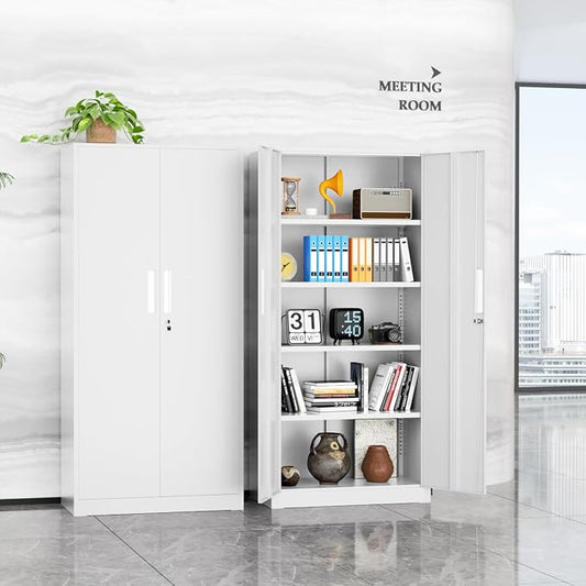 Crownland 72" Metal Storage Cabinet, Lockable Garage Storage Cabinets, High Office Cabinet with Adjustable Shelves for Home Office, Pantry, Garage, Classroom, File(White-Narrow Size)