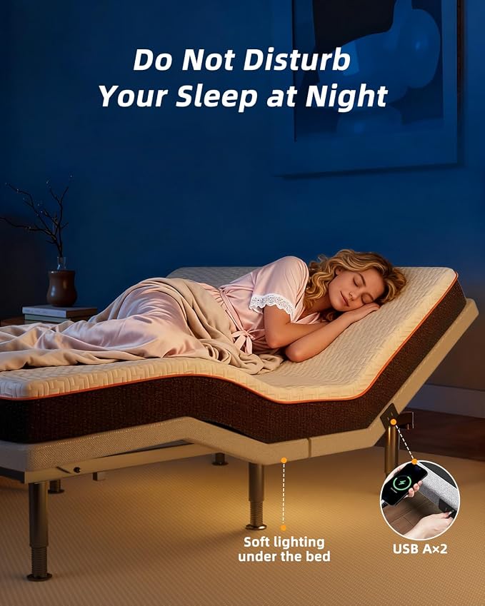 Adjustable Bed Frame Queen with Massage, Wireless Remote, Head Foot Incline, USB, Underbed Light Easy Assembly, Zero Gravity, Bed Frame Basic with Quiet Motor