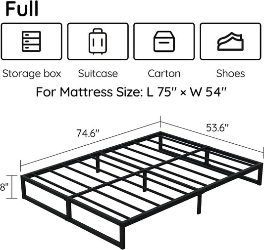 Richwanone 8 Inch Bed Frame Full Heavy Duty Metal Platform Bed, Black | Full Size Bed Frame, Mattress Foundation with Steel Slat Support, No Box Spring Needed, Easy Assembly