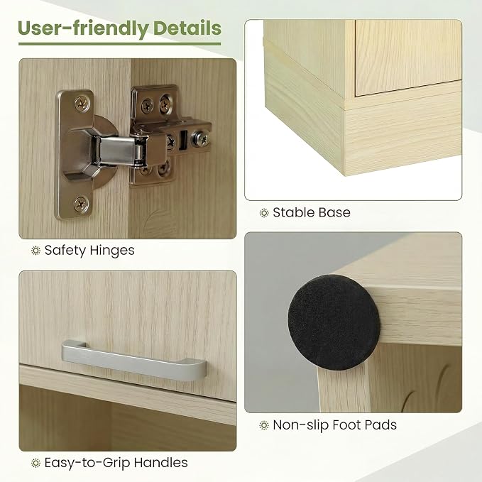 Giantex Kitchen Pantry Cabinet, 75'' Tall Freestanding Cupboard with Doors & Shelves, Safety Hinges & Anti-Tipping Devices, Storage Sideboard for Dining Room, Living Room (Light Oak)