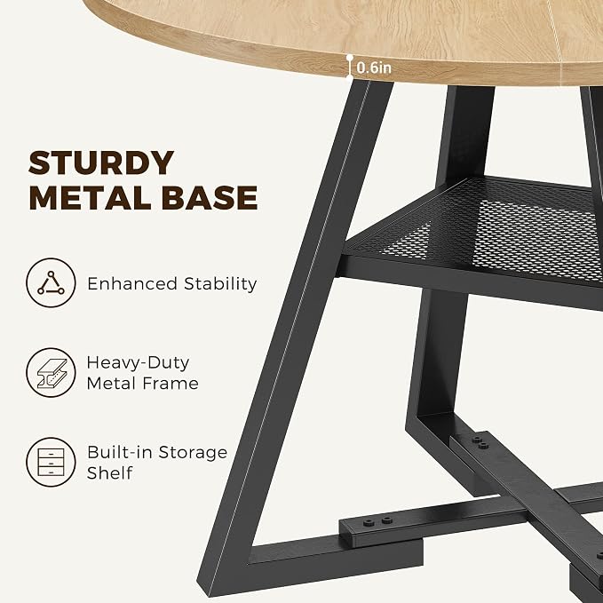 Jocoevol Round Dining Table,Kitchen Dining Room Circle Dinner Pedestal Table,Space Saving Wood Kitchen & Dining Room Furniture (Natual Wood, 42In)