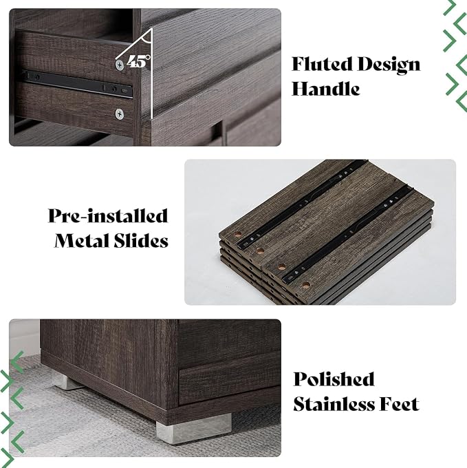 AMERLIFE 2-Piece Farmhouse Bedroom Set, King Size Bed Frame and 6 Drawer Dresser, Platform Bed with 49" Fluted Headboard, 54" Wide Wood Chest of Drawer for Bedroom, Grey