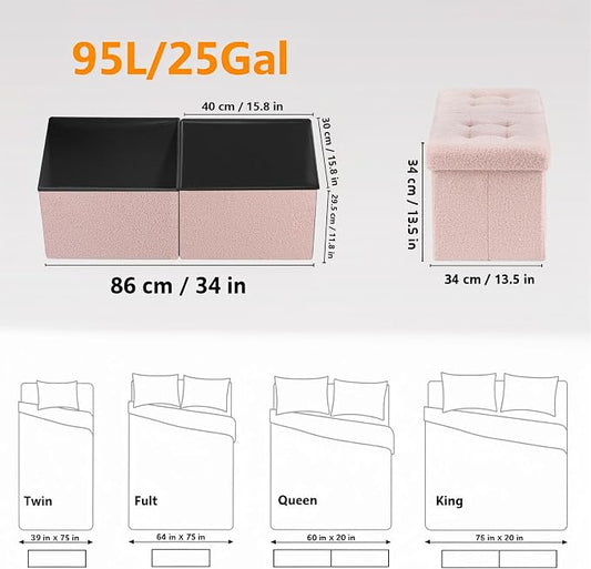 AmasSmile Footrest Ottoman Bench with Storage,34Inch Pink Teddy Velvet Footstool, Coffee Table, Padded Seat, Storage Chest,Blanket Store with Flipping Lid for Livingroom and Bedroom