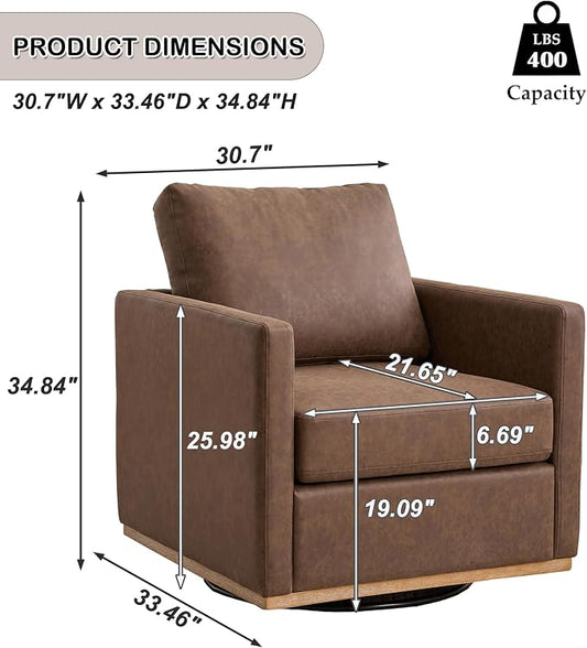 Swivel Accent Chair, 360 Degree Square Swivel Chair for Living Room, Mid Century Modern Upholstered Barrel Chair,Comfy Sofa Armchairs for Bedroom,Nursery,PU Leather, Coffee