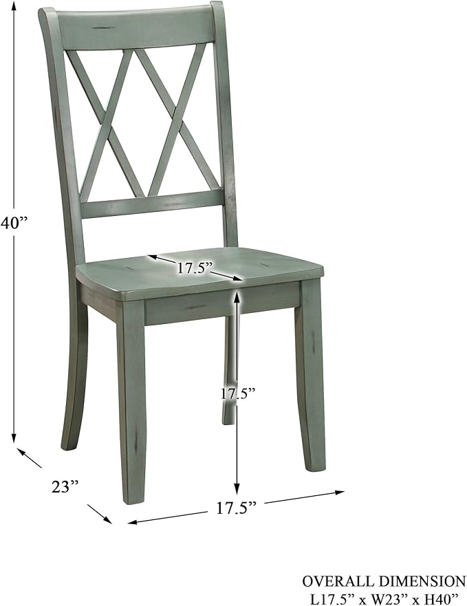 Lexicon Janina 5-Piece Dining Table Set - 66" Wood Kitchen & Dining Room Table with 4 Double X-Back Chairs, Rustic Farmhouse Rectangular Dining Set for Breakfast Nook & Family Meals, Teal