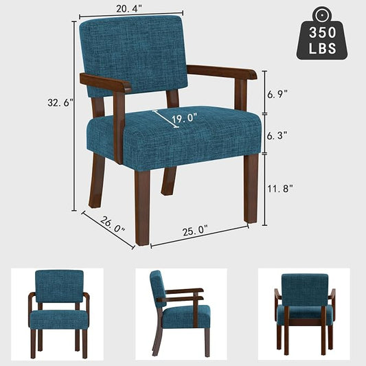 FAGAGA Accent Chair,Armchairs with Solid Wood Frame and Legs,Upholstered Reading Leisure Chair for Bedroom,Office,Waiting Room (Linen, Blue, One Chair)