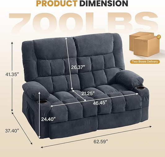 BOSMILLER Reclining Loveseat with Cup Holders for Living Room 2 Seat Manual Loveseat Recliner with Side Pocket