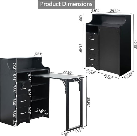Folding Desk with Storage,Hidden Desk with Lockable Drawers & Shelves, Built-in Power Outlet,Fold Out Desk for Study and Home Office