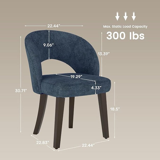 Dining Chairs Set of 4, Mid Century Modern Dining Chairs with Solid Wood Legs, Curved Back Kitchen Chair Farmhouse Side Upholstered Chairs for Kitchen Dining Room, Blue