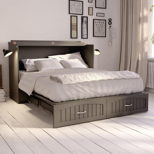 AFI, Southampton Murphy Bed Chest Queen with 6" Mattress, Storage Drawer & Built-in USB Charger, Grey