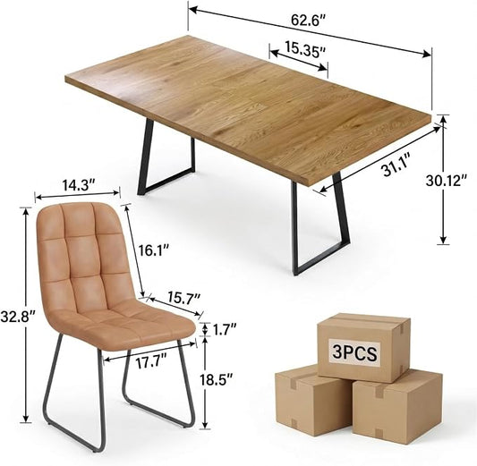 ZckyCine Butterfly‑Leaf 47‑63 Inch Extendable Dining Set with 6 PU Leather Chairs for Small‑Size Homes