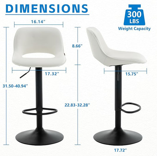 YOUNIKE Bar Stools Set of 2, Adjustable Counter Height Barstools Faux Leather Upholstered Counter Stools with Hollow Back for Kitchen Island, Warm White