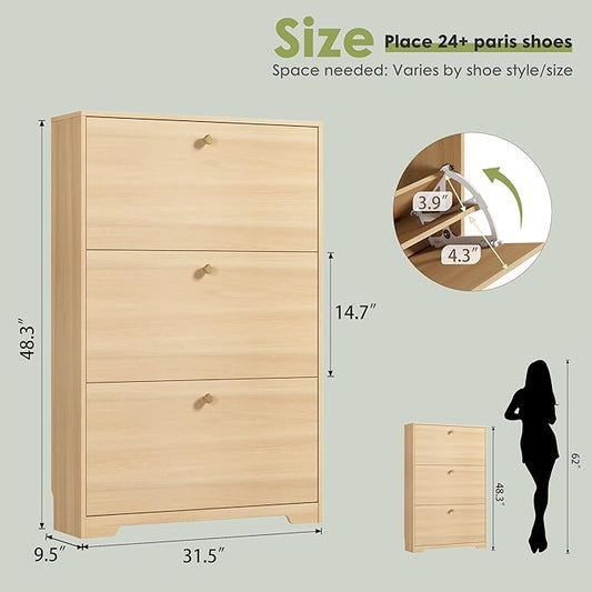 Nicetree Shoe Storage Cabinet, Slim Shoe Cabinet, Hidden Shoe Rack Cabinet, Shoe Storage Cabinet for Entryway, Hallway, Foyer, Natural Oak