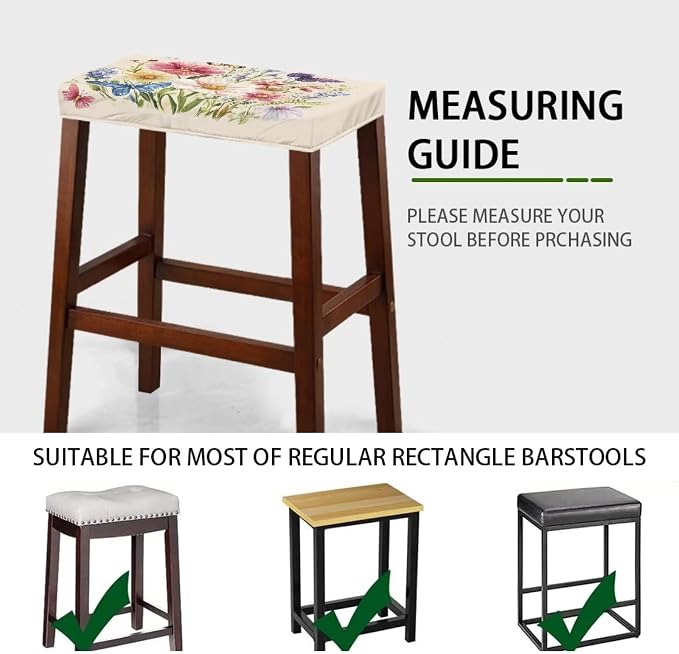 Wildflower Bar Stool Seat Covers Rectangle Stool Covers Set of 2 Bench Covers Slipcover Rectangle Stretch Counter Height Bar Stools Slipcovers Counter Stool Covers Saddle Seat Cover