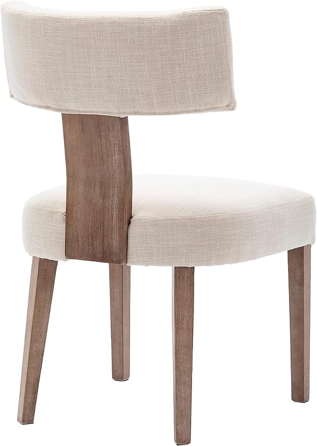 RIVOVA Mid Century Modern Dining Chairs Set of 2 Upholstered Linen Fabric Dining Chairs Curved Backrest Farmhouse Dining Room Chairs Kitchen Chairs with Wood Legs, Beige
