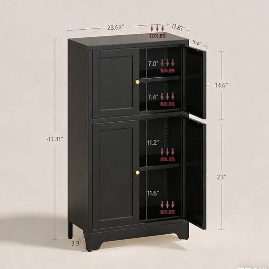 43" H Black Small Pantry Cabinet,Metal Storage Cabinets,Small Food Storage Cabinets