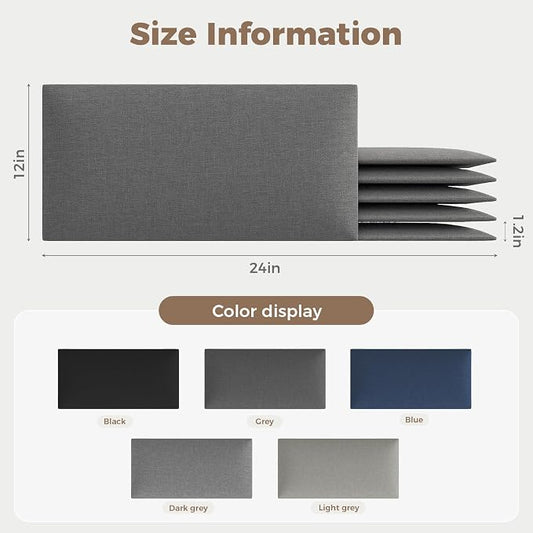 Industrial Dark Gray Linen Non-Adhesive Headboard 24x12 Inch 6-Panel Kit - Peel and Stick Design for Queen Beds, Temporary Space Solution