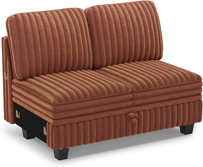 Belffin Corduroy Fabric Loveseat Module for Modular Sectional Couch for Living Room 2 Seater Modular with Storage Brick Red Couch