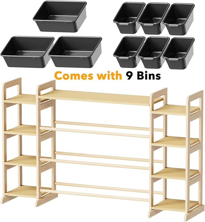 SpaceAid Large Toy Storage Organizer 9 Shelves 9 Bins, Toy Organizers Storage Bookshelf, Kids Bin Shelf Toys Box Bookcase for Bedroom Playroom Organization Room Decor, Neutral Gray