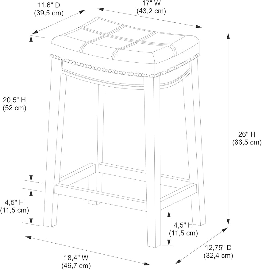 Linon Claridge Counter Stool, Black, 26" x 18" x 12.75"