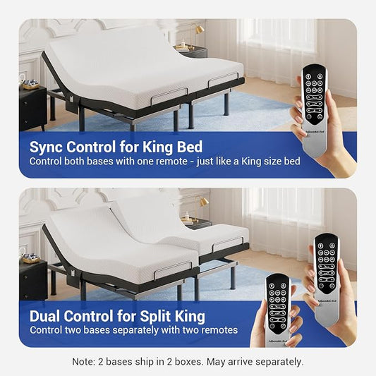 Tami Tami T600 Adjustable Bed Frame Split King Size with Remote & Massage - Syncable Electric Beds Bases, Zero Gravity, Dual Side USB, Nightlight, Quiet Motor, 5 Min Easy Assembly