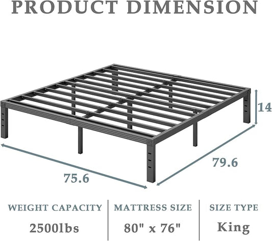 FSCHOS 14 Inch Metal Platform King Size No Box Spring Needed, Heavy Duty Bed Frame Easy Assembly, Noise Free, Black