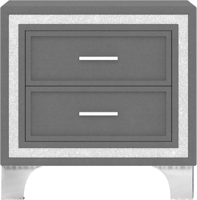 Merax 3 Pieces Bedroom Set, Queen Size Upholstered Platform Bed Frame with LED Lights and 2 Nightstands,Farmhouse Bedroom Furniture Set,Gray